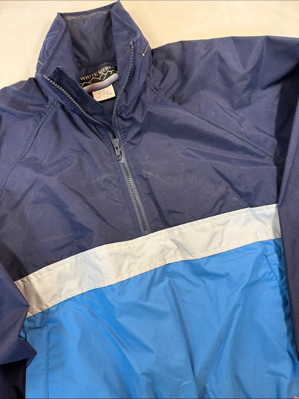White Sierra Windbreaker Jacket 90s Colorblock Navy Blue NWT Size M